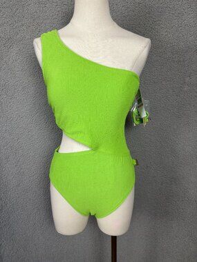 Michael Kors Women's One-Shoulder Green Apple Cutout Swimsuit Size 10 NWT's.